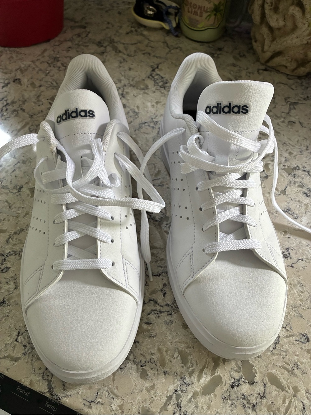 adidas White Low-Top Leather Sneakers with Black Logo